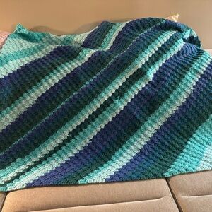 Handmade Crochet Blanket in Blue and Green Tones